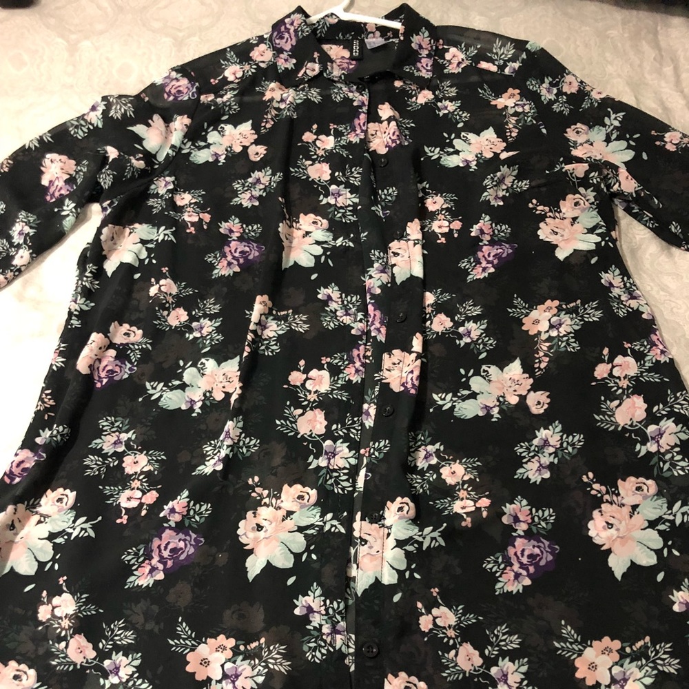 Long Floral Button Down Long Sleeve Blouse